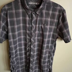 Icebreaker Men's Charcoal, Grey, Orange and White Plaid Shirt